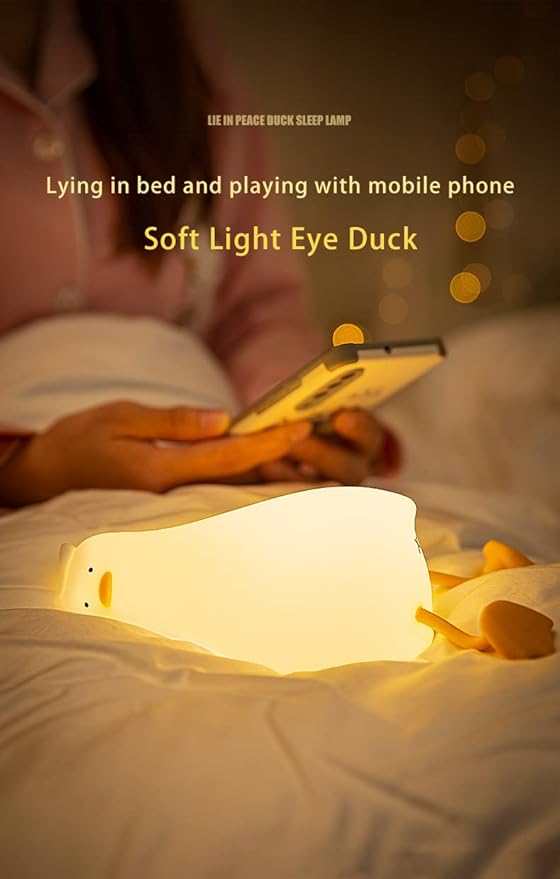 Lying Flat Duck Night Light with Timer, 3-Level Dimmable USB Rechargeable Bedside Lamp, Soothing Nursery Decor Gift for Kids, Boys, Girls, Teens