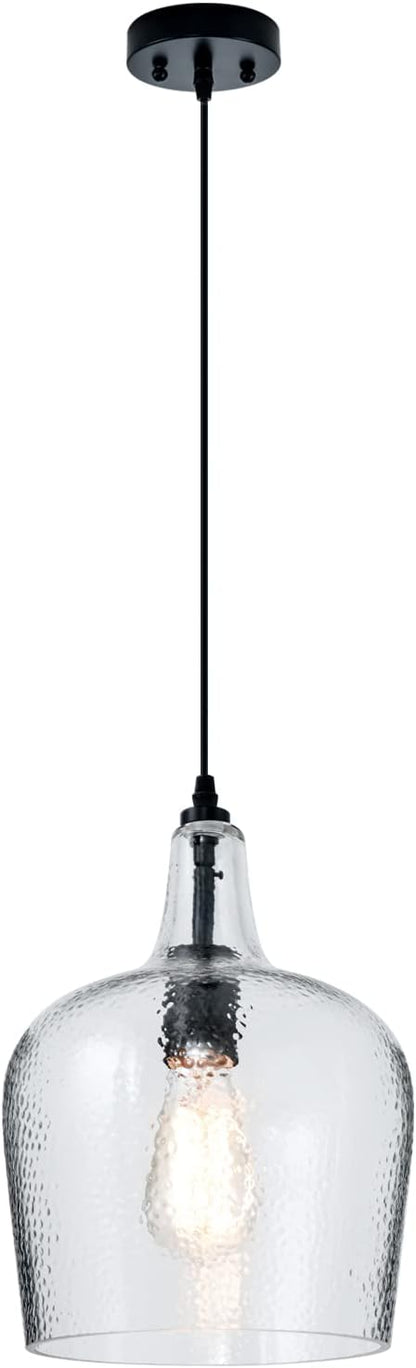 Glass Pendant Light Modern Black 1 Light Single Dome Pendant Lighting Fixtures for Kitchen Island Dining Room Hallway, Wide 10 Inch, E26, UL Listed