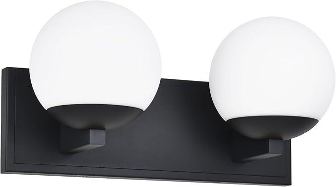 Black Bathroom Vanity Light Fixtures, 2-Light Globe Bathroom Lighting Fixtures Over Mirror, Modern Wall Lights for Living Room, Long Backplate, Standard E26 Base, Textured Black