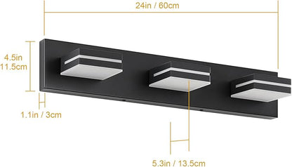 SineRise LED Modern Bathroom Vanity Light Fixtures, Dimmable Matte Black Modern Acrylic Bathroom Wall Lighting Fixtures Over Mirror (Cool White 6000K)