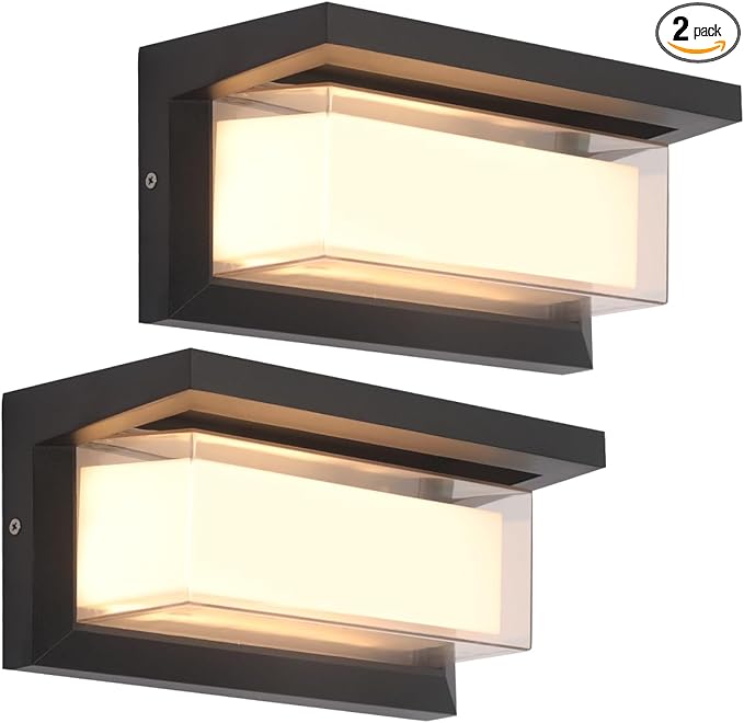 2-Pack 24W Modern LED Wall Sconces, ETL Certified, 3000K/4000/6500K Color Adjustable, 10-100% Dimmable Outdoor Wall Lights, 2160LM IP65 Waterproof Exterior Lighting Fixtures for Porch, Patio