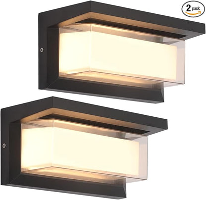 2-Pack 24W Modern LED Wall Sconces, ETL Certified, 3000K/4000/6500K Color Adjustable, 10-100% Dimmable Outdoor Wall Lights, 2160LM IP65 Waterproof Exterior Lighting Fixtures for Porch, Patio