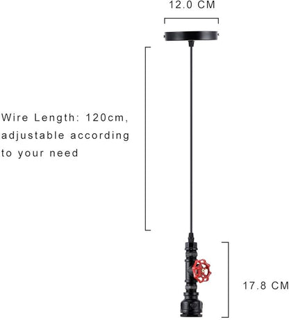 Kawell Vintage Pendant Light Fixtures Industrial Retro Ceiling Chandelier Creative Water Pipe Hanging Light Fixtures Art Deco Iron E26 60W Max for Bedroom Cafe Bar Restaurant Kitchen, Black Color