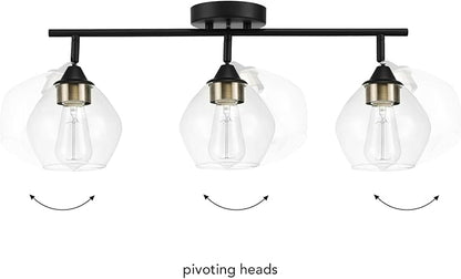 Globe Electric 59619 Harrow 3-Light Track Lighting, Matte Black, Antique Brass Accents, Clear Glass Shades, Bulbs Included, 650 Lumen