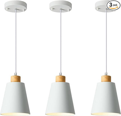 White Pendant Light Kitchen Island Wood Pendant Lighting Mini Modern Hanging Light Small Pendant Light Fixture for Dining Room,Bar,Bedroom,Adjustable Cord,5.94 inch,3 PCS