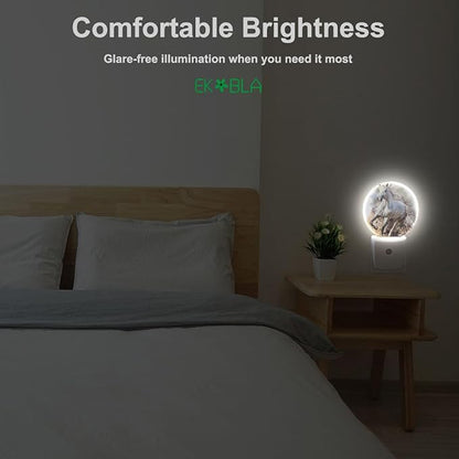 EKOBLA Running Horse Plug-in Night Light, Horse with Dramatic Sunset Sky LED Nightlight with Auto Sensor for Home Decor