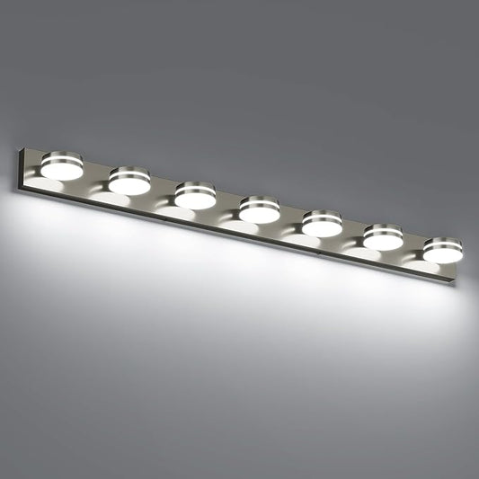 55.12inch Brushed Nickel Vanity Light Fixtures, 7 Light LED Bathroom Vanity Lights Over Mirror, Modern Dimmable Bathroom Wall Lighting for Mirror (Cool White 5500K)