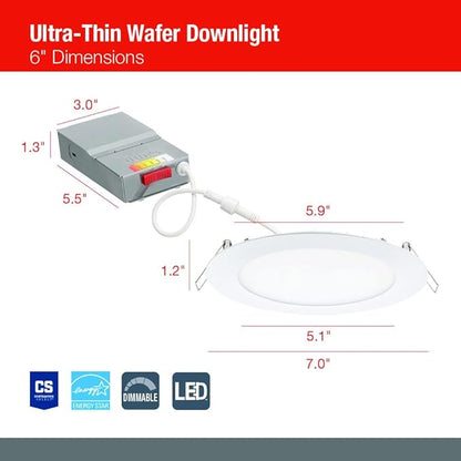 Juno Wafer Downlight LED Recessed Lighting, Switchable Color Temperature 2700K/3000K/3500K/4000K/5000K, 120 Volts, Triac Dimming, 6 Inch Ultra Thin Trim, Oil Rubbed Bronze