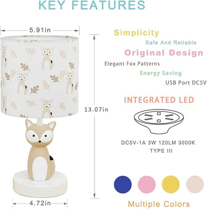Fox LED Table Lamps with USB Port DC5V,Set of 2,Light Brown Kids Table Lamp,Night Light for Kids Room,Nursery,Bedroom,Kitchen Counter,Gameroom,Φ5.91×H12.88IN,Hand-Made