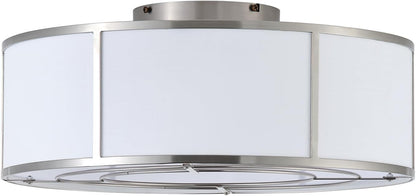 Low Profile Ceiling Fans with Lights, 20" Flush Mount Ceiling Fan with Light, Silver and White Boho Bladeless with 6 Speeds Remote Control for Bedroom, Nursery, Living Room