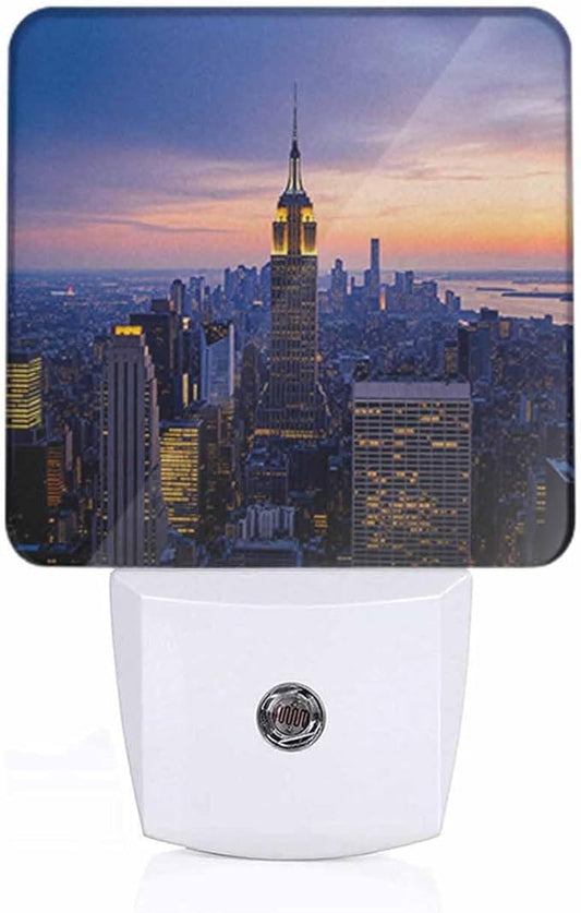 New York City LED Night Lights Plug into Wall Skyscrapers at Sunset 0.5W Plug in Night Light, Dusk to Dawn, Bright Nightlight Auto On/Off, for Room Bedroom Bathroom