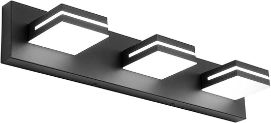 SineRise LED Modern Bathroom Vanity Light Fixtures, Dimmable Matte Black Modern Acrylic Bathroom Wall Lighting Fixtures Over Mirror (Cool White 6000K)