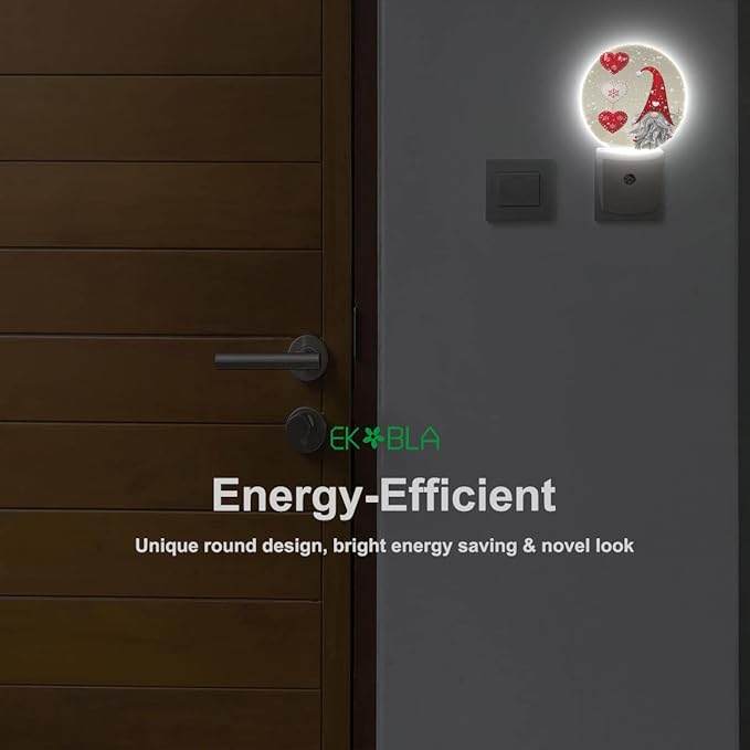 EKOBLA Valentine's Day Gnome Plug-in Night Light, Red Heart & Snowflake LED Nightlight with Auto Sensor, Gift for Men, Women & Kids