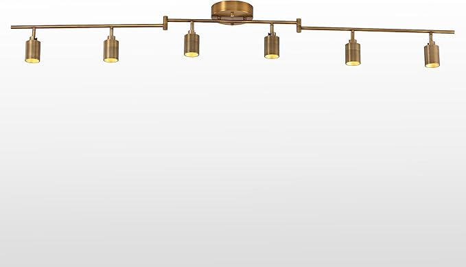 Shura Brushed Brass 6-Light Swivel Track Light with Rotatable Heads & Adjustable Arms, Integrated LED Bulbs, 5 ft. Ceiling Track Lighting Kit, 3000K, 3000 Lumens