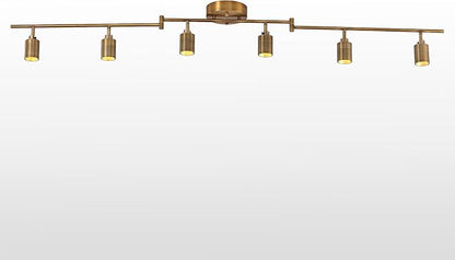 Shura Brushed Brass 6-Light Swivel Track Light with Rotatable Heads & Adjustable Arms, Integrated LED Bulbs, 5 ft. Ceiling Track Lighting Kit, 3000K, 3000 Lumens