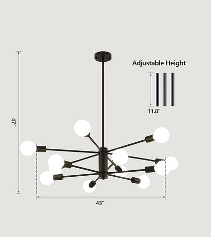 AMZASA Black Sputnik Chandeliers, 12 Light Modern Farmhouse Mid Century Pendant Light, Chandeliers for Dining Room Living Room Kitchen Island Entryway Foyer, UL Listed