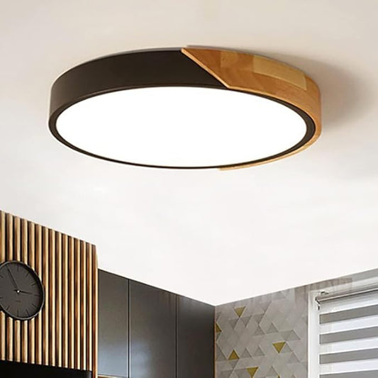 LED Ceiling Light Fixture,24 Inch Modern Wood Recessed Ceiling Lights,Dimmable Light,Black 54W Close to Ceiling Lighting Flush Mount Living Room Bedroom,3000K-6000K