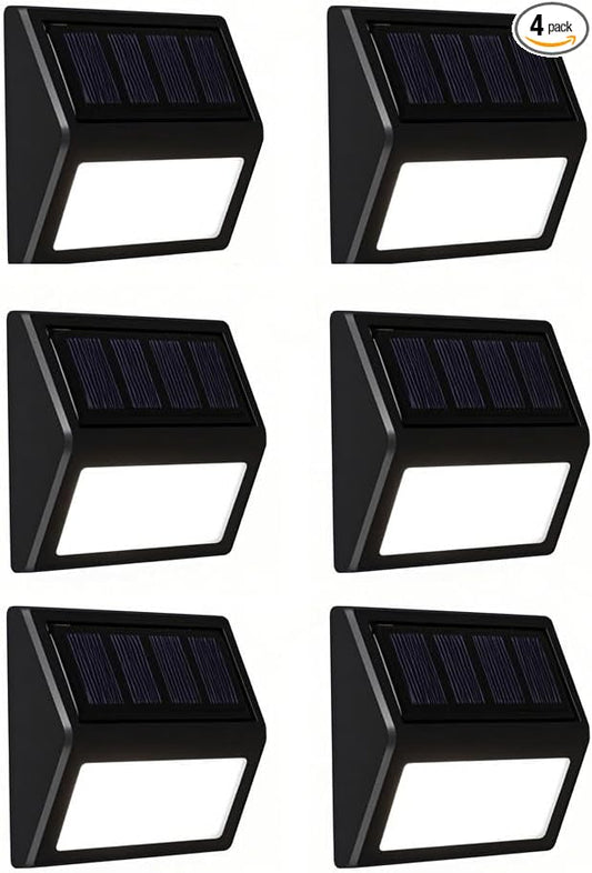 SRDHIN Solar Fence Lights Outdoor,Waterproof Solar Stair Step Deck Lights Wireless for Patio Garden Backyard Garage Driveway ﻿ (Cool White, 6-Pack)
