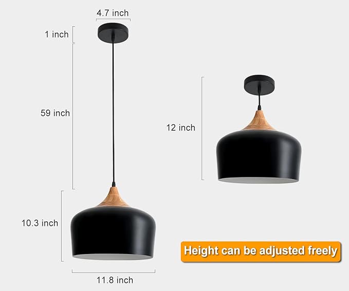 Eustace Pendant Light Modern Lantern Lighting, Wooden Dome Minimalist Industrial Ceiling Hanging Light Fixtures for for Kitchen Island, Dining Room, Living Room, Farmhouse(Black)