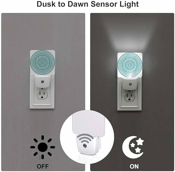 Datura Flower Night Light Blue Green Vintage Style LED Night Lights Plug into Wall for Stairway Hallway Bedroom 0.5W Nightlight