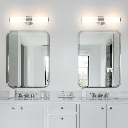 Brushed Nickel Wall Sconces Set of 2 (Hardwired Only), Bathroom Vanity Light Fixtures, Modern Cylinder Glass Wall Lights for Mirror 28-40 in Height, NOT Battery Operated, E26 Base (Bulbs Not Included)