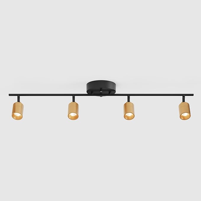 Shura Black & Brass 4-Light Track Light with Adjustable Heads, Integrated LED Bulbs, 3 ft. Track Lighting Kit Ceiling Light, 3000k, 2240 Lumens