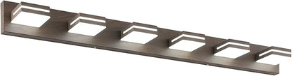 SineRise LED Modern Bathroom Vanity Light Fixtures (6-Light, 48-Inch), Brown Wood Painted Modern Acrylic Bathroom Wall Lighting Fixtures Over Mirror (Cool White 6000K)
