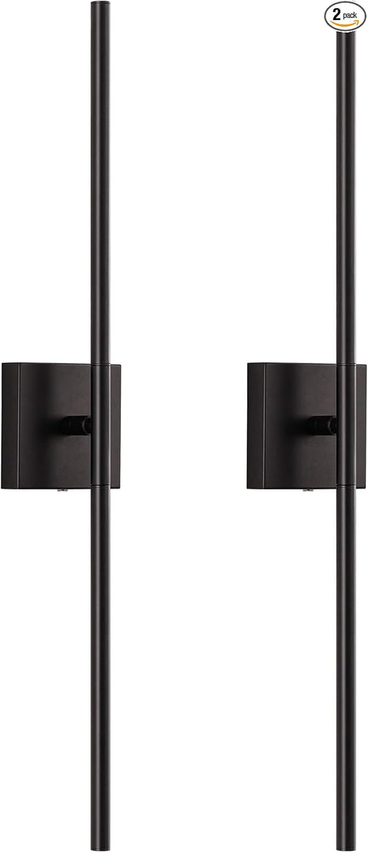 KDG Cordless Wall Sconces Set of 2, Wireless 5200mAh Rechargeable Battery Operated LED Wall Lamps with Remote, 360° Rotate Lightings for Wall Painting, Bedroom, Hallway, Night Light 31.5 inch (Black)