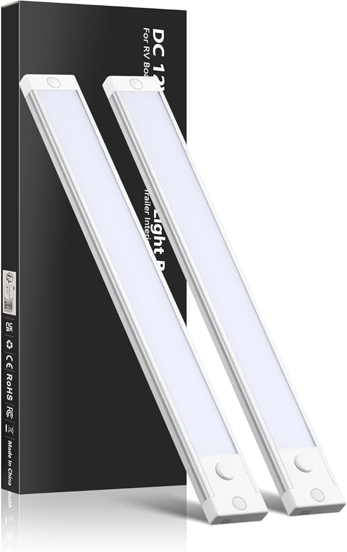 acegoo RV Dimmable Under Cabinet LED Lighting 12V Linear Light Bar with Integral On Off Dimming Switch & Red Night Light, Screw Mount Hard-Wired for RV Van Truck Motorhome (12 Inches Warm White 2Pcs)