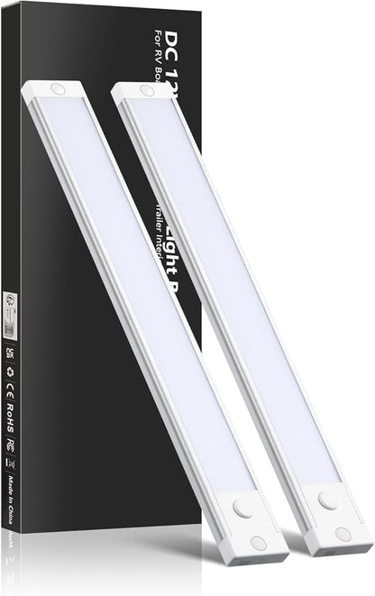 acegoo RV Dimmable Under Cabinet LED Lighting 12V Linear Light Bar with Integral On Off Dimming Switch & Red Night Light, Screw Mount Hard-Wired for RV Van Truck Motorhome (12 Inches Warm White 2Pcs)