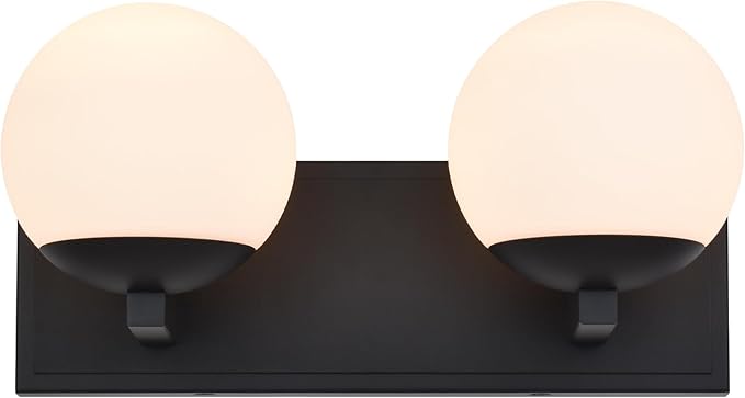 Black Bathroom Vanity Light Fixtures, 2-Light Globe Bathroom Lighting Fixtures Over Mirror, Modern Wall Lights for Living Room, Long Backplate, Standard E26 Base, Textured Black