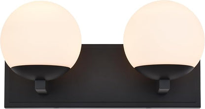 Black Bathroom Vanity Light Fixtures, 2-Light Globe Bathroom Lighting Fixtures Over Mirror, Modern Wall Lights for Living Room, Long Backplate, Standard E26 Base, Textured Black