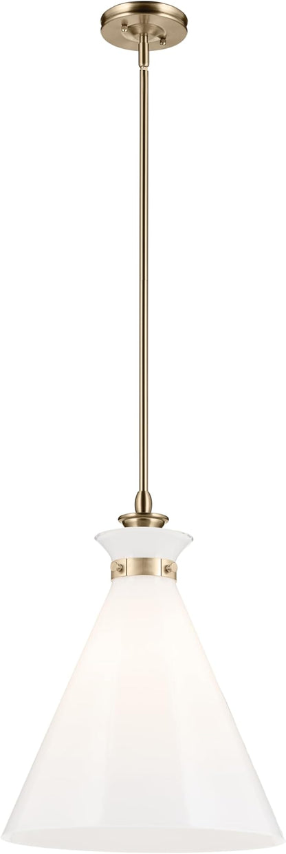 Kichler Laria 1-Light Pendant Light Fixture with Opal Glass, Updated Traditional Hanging Light for Kitchen Island and Dining Room in Champagne Bronze (19.75" x 16"), 52775CPZ
