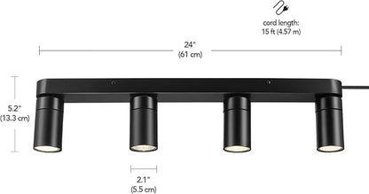Globe Electric Plug-in Track Lighting, 4-Light Adjustable Track Bar, Matte Black 24-Inch Fixture with 15-Foot Cord, Modern Ceiling Light for Apartments & Rentals