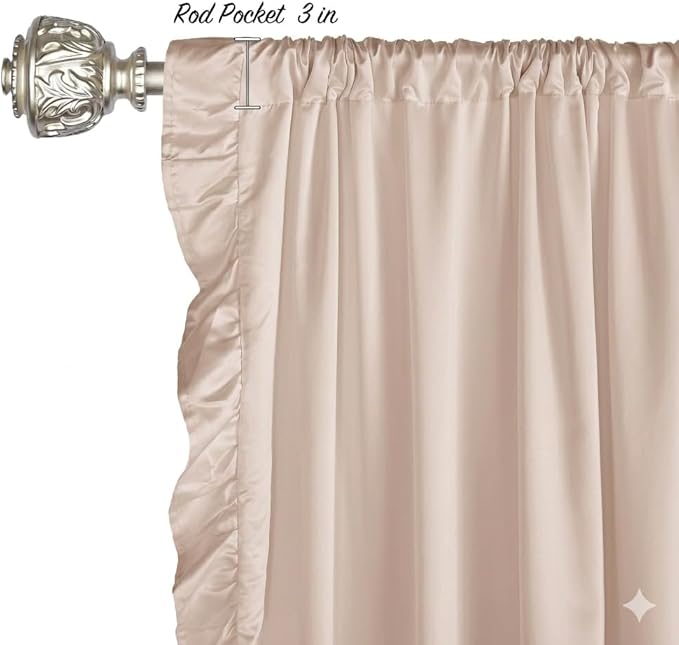 StangH Cottage Ruffle Curtains 96 Inches Long, Ristic Farmhouse Drapes for Large Window, Shabby Chic Privacy Country Panels for Living Room/Bedroom, Beige, W52 x L96, 2 Panels