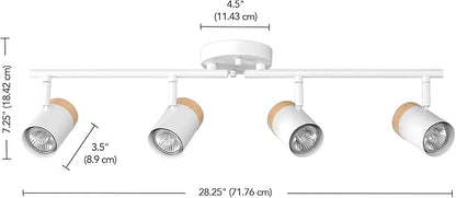 GLOBE Electric 64000165 28" 4-Light Foldable Track Lighting, Matte White, Hand Painted Wood-Tone Accent Detail, Pivoting Track Heads, Ceiling Light, Home Improvement
