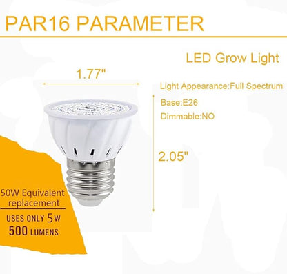 Grow Light Bulb, Full Spectrum 7W Grow Lamp (50 Watt Equiv),E26 Base Perfect for Seeding and Growing of Indoor Plants, Seed Starting,Flowers 4 Pack