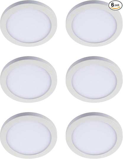 HALO 4 in Round Integrated LED Surface Mount Recessed Downlight Trim 6-Pack, Selectable CCT 2700K-5000K, Wet Rated for Shower and Outdoor Lighting Applications, Energy Star, White - SMD4R07FS5-6PK