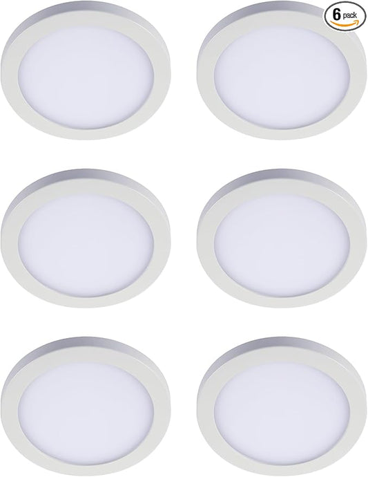 HALO 4 in Round Integrated LED Surface Mount Recessed Downlight Trim 6-Pack, Selectable CCT 2700K-5000K, Wet Rated for Shower and Outdoor Lighting Applications, Energy Star, White - SMD4R07FS5-6PK