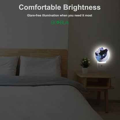 EKOBLA Cat & White Flower Plug-in Night Light, Black Kitten Hiding Behind Floral LED Nightlight with Auto Sensor for Home Decor