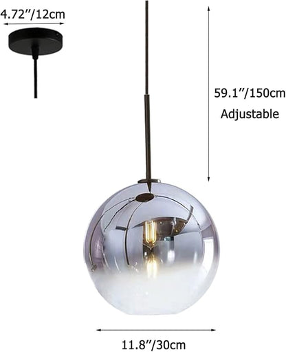 Gradient Color Glass Pendant Light,Modern Glass Hanging Light Chaniler Light (Silver, 30cm)