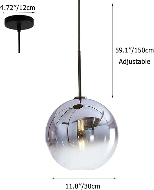 Gradient Color Glass Pendant Light,Modern Glass Hanging Light Chaniler Light (Silver, 30cm)