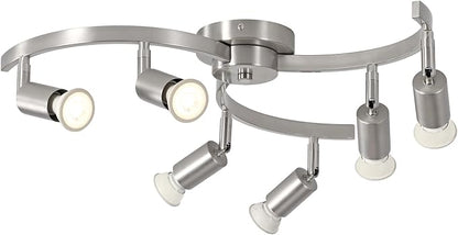 6 Light Track Lighting Fixtures Ceiling, Flexibly Rotatable Light Heads, Nickel Semi Flush Mount Ceiling Light for Kitchen Dining Room Living Room.Gu10 Bulb Base.
