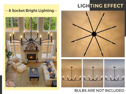Black Chandelier, Modern Dining Room Light Fixture 8 Light Candle Chandelier Over Table 44in Metal Chandeliers Lighting for Living Room Entry Master Bedroom Bathtub Kitchen