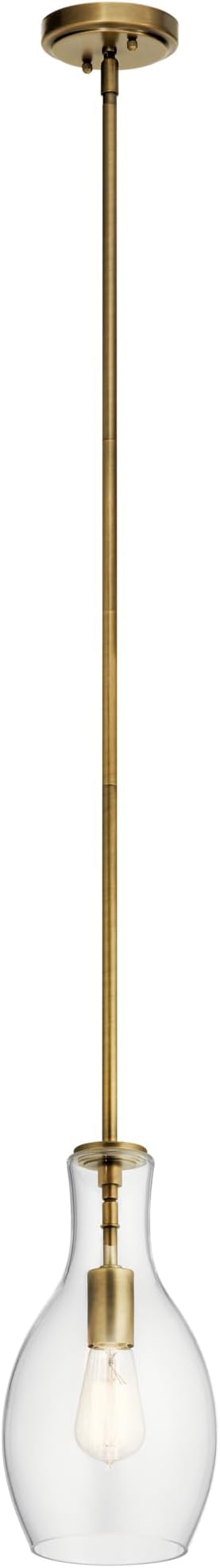 Kichler 42456NBR Everly Pendant, 1-Light 100 Watts, Natural Brass