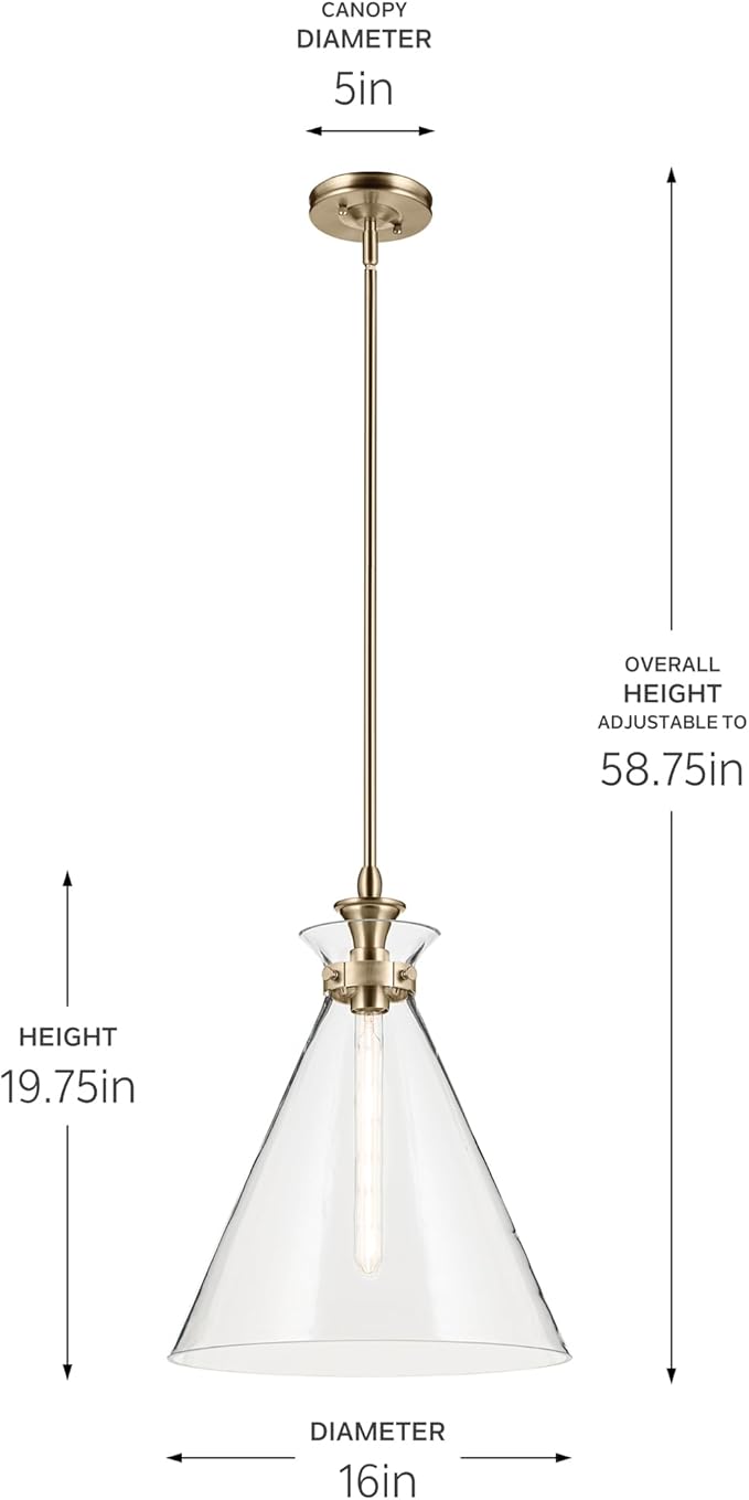 Kichler Laria 1-Light Pendant Light Fixture with Clear Glass in Champagne Bronze, Hanging Kitchen Island Light for Traditional Spaces (19.75" x 16"), 52775CPZCLR