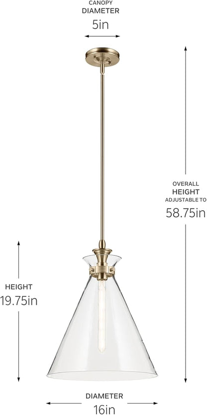 Kichler Laria 1-Light Pendant Light Fixture with Clear Glass in Champagne Bronze, Hanging Kitchen Island Light for Traditional Spaces (19.75" x 16"), 52775CPZCLR