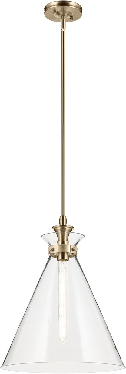 Kichler Laria 1-Light Pendant Light Fixture with Clear Glass in Champagne Bronze, Hanging Kitchen Island Light for Traditional Spaces (19.75" x 16"), 52775CPZCLR