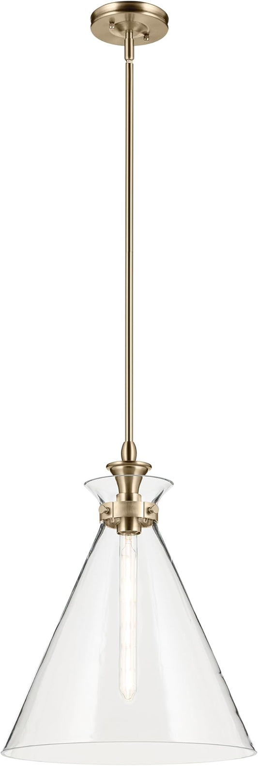 Kichler Laria 1-Light Pendant Light Fixture with Clear Glass in Champagne Bronze, Hanging Kitchen Island Light for Traditional Spaces (19.75" x 16"), 52775CPZCLR