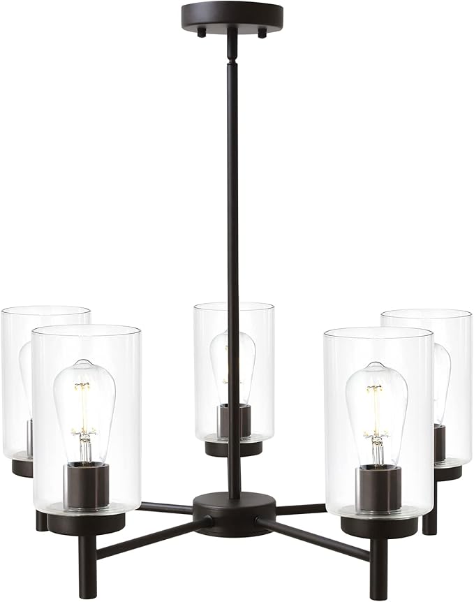 Contemporary 5-Light Large Chandeliers Oil Rubbed Bronze Modern Lighting Fixtures Hanging Clear Glass Shades Pendant Lighting for Dining Room Living Room Kitchen